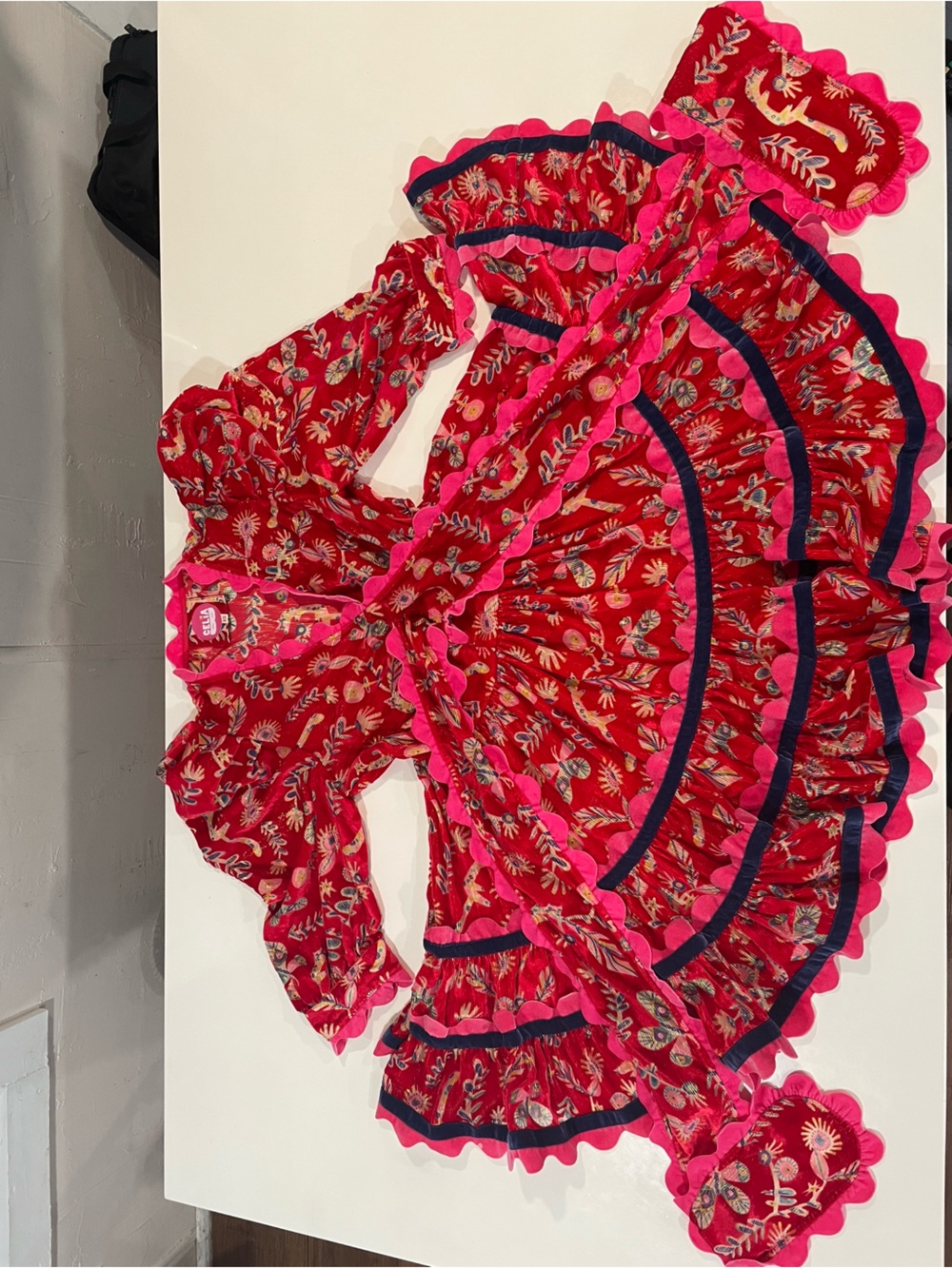 CeliaB Pink Scalloped Trim Floral Top with Navy Accents